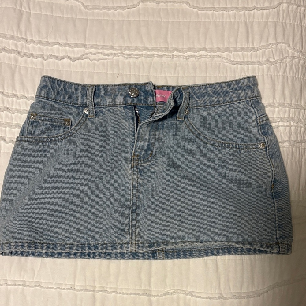 Edikted Light Blue Denim Mini Skirt